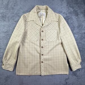Vintage 70s Donegal Double Knit Leisure Western Jacket Windowpane Polyester 44R
